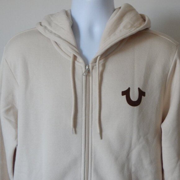 True Religion Men’s Solid SRS Full Zip Fleece Hoodie Jacket Light Beige LRG NWT - Picture 5 of 9